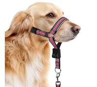 BARKLESS Soft Dog Head Collar for Large Medium Dog, No Pull Head Halter | Nylon Muzzle Leash for Training, Jumping, Reflective, Adjustable, Soft, Nose Leash Ideal for Walking (Pink, L)