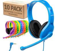 Barks Classroom Headphones with Microphone (10 Pack, Mixed Colors) - Superior On-Ear Bulk Headphones for School: Best for Students K-12 Classrooms (Rotating Boom Mic, Good Recording Quality)