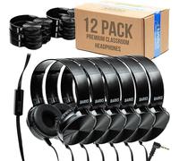 Barks Classroom Headphones with Microphone (Blue, 12 Pack) - Wired 3.5mm On-Ear Bulk Headphones for Classroom: Best for Students K-12 Schools (Durable, Inline Microphone, Great Recording Quality)