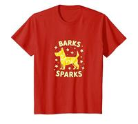 Barks Sparks: Whimsical Dog Starry Night T-Shirt, Kids, Red, 10 Years