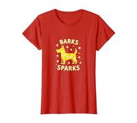 Barks Sparks: Whimsical Dog Starry Night T-Shirt, Women, Red, XL
