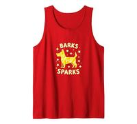 Barks Sparks: Whimsical Dog Starry Night Tank Top, Men, Red, XL