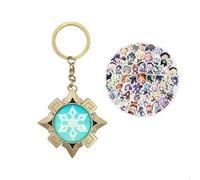Barkua Genshin Impact Vision Keychain Natlan Cryo Keyring Genshin Character & 50 PCS Kawaii Genshin Impact Cartoon Stickers DIY Water Bottle Notebook Phone Sticker Kids Toy