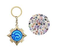 Barkua Genshin Impact Vision Keychain Natlan Hydro Keyring Genshin Character & 50 PCS Kawaii Genshin Impact Cartoon Stickers DIY Water Bottle Notebook Phone Sticker Kids Toy
