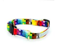 BarkyWhisker Standard Colorful Dog Collars with Metal Buckle, Adjustable (Wide 2cm, Long 30-55cm, Pixel Rainbow Art)