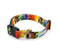 BarkyWhisker Standard Colorful Dog Collars with Metal Buckle, Adjustable (Wide 3cm, Long 44-76cm, Pixel Rainbow Art)