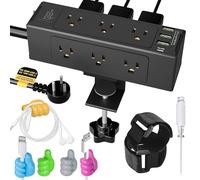 BARLEE4U Compact Mountable Surge Protector Desk Clamp Power Strip Desk Outlet Station USB-C, 9 AC Plugs & 3 USB Ports, Plug In & Out Electronics, Desk Power with Cable Holders & Hooks - Black