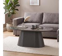 Barletta Coffee Table - Oval - Fluted Base - Dark Grey - Sintered Stone and Wood