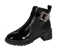 Barley Direct Ankle Boots for Women Patent Pointed Toe Booties Solid Chunky Heel Boots Leisure Side Zipper Retro Look Short Fancy Dress Party Shoes Mid Block Heels(Zf Black,6 UK)