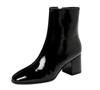 Barley Direct Ankle Boots for Women Patent Pointed Toe Booties Solid Chunky Heel Boots Leisure Side Zipper Retro Look Short Fancy Dress Party Shoes Mid Block Heels(Black,6.5 UK)
