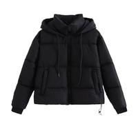 Barley Direct Cropped Puffer Jacket for Women Baggy Hooded Puffy Cotton-Padded Clothes Winter Thicken Thermal Warm Short Down Coats/UK Size/Teenage Girls Ladies Clothes(Black,S)