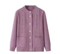 Barley Direct Elderly Knitted Cardigan Sweaters Round Neck Chunky Knit Cardigans Open Front Grandma Wear Sweater Coat Old Lady Casual Top Autumn Jumper Knitwear Top(Purple,Medium)