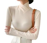 Barley Direct Fleece Crossover Turtleneck, Women's High Stretch Mock Turtle Neck Long Sleeve Bottoming Pullover Tops(White,XXXL)