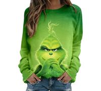 Barley Direct Grinch Women's Sweatshirt Long Sleeve Crew Neck Creative Casual Autumn Christmas Sweatshirt(C01 Grinch Green,Large)