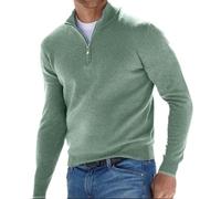 Barley Direct Men's cashmere zip basic sweater, men's polo shirt, classic, men's V-neck sweater, long sleeves, soft touch, quarter zip(Grün,Large)
