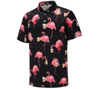 Barley Direct Mens Golf Polo Shirts Funny Golf Shirts for Men Short Sleeve Performance Moisture Wicking Dry Fit Polo(Flamingo,Large)