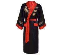 Barley Direct Men's Reversible Embroidered Japanese Kimono Robe Sleepwear Dressing Gown - Black and Red(M)