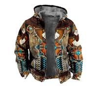 Barley Direct Men's Thickened Fleece Hoodie - Winter Zip-Up Hoodies Eagle Indian Tribal Native American 3D Print Parka Coat Outdoor Warm Jackets Outerwear Sweatshirts(3XL)