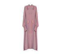 Barley Direct Muslim Two Piece Prayer Dresses for Women Plus Size Long Sleeve Solid Color Loose Fit Full Length Abaya Middle East Dubai Turkey Kaftan Hooded Maxi Dress(Pink,M)