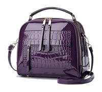 Barley Direct Patent Leather Handbag Multi Pockets Top-handle Satchels Stone Pattern Shoulder Bags All Around Zipper Crossbody Purse(Purple)