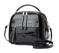 Barley Direct Patent Leather Handbag Multi Pockets Top-handle Satchels Stone Pattern Shoulder Bags All Around Zipper Crossbody Purse(Black)