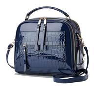 Barley Direct Patent Leather Handbag Multi Pockets Top-handle Satchels Stone Pattern Shoulder Bags All Around Zipper Crossbody Purse(Blue)