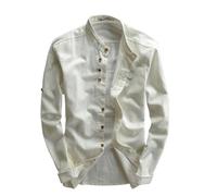 Barley Direct Soulona Men's Katana Japan Style Shirt, Premium Linen & Cotton Blend Craftsmanship, (White,L)
