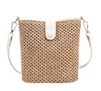 Barley Direct Straw Shoulder Bag for Women, Handmade Rattan Shoulder Bag, Handmade Woven Leather Straps, Holiday Clutch Bag(White-large)