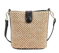 Barley Direct Straw Shoulder Bag for Women, Handmade Rattan Shoulder Bag, Handmade Woven Leather Straps, Holiday Clutch Bag(Black-large)