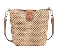 Barley Direct Straw Shoulder Bag for Women, Handmade Rattan Shoulder Bag, Handmade Woven Leather Straps, Holiday Clutch Bag(Brown-large)