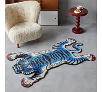 Barley Direct Tibetan Tiger Quilted Long Pile Rugs, Machine Washable Indoor Rugs with TPR Non-Slip Backing for Bedroom, Bathroom, Living Room and Dining Room(Blue)