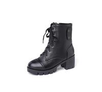 Barley Direct Women Lace Up Ankle Boots Retro PU Leather Platforms Low Heel Chunky Heel Side Zip Biker Military Combat Boots(Black,12 UK)
