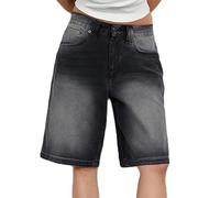 Barley Direct Women Y2k Bermuda Denim Shorts Low Rise Wide Leg Knee Length Carpenter Long Jean Shorts Summer Cow Girl Baggy Jorts(Black,Small)