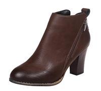 Barley Direct Women's Chunky High Heel Chelsea Ankle Boots Stylish Faux Leather Fashion Shoes Womens Black Lightweight Side Zipper Slip On Snow Boots Solid Colour Stylish Booties Winter(Brown,6 UK)