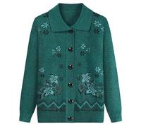 Barley Direct Women's Knit Cardigans Jumpers with Two Pockets,Elegant Floral Embroidery Jacket Autumn Winter Knitted Sweater for Middle-Aged Ladies Knitwear(Green,X-Large)