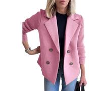 Barley Direct Women's Lapel Button Knitted Patchwork Sleeve Casual Coat, Trendy Double Breasted Pea Coats With Pockets, Winter Blazer Loose Jackets Tops(Pink,S)