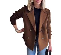 Barley Direct Women's Lapel Button Knitted Patchwork Sleeve Casual Coat, Trendy Double Breasted Pea Coats With Pockets, Winter Blazer Loose Jackets Tops(Brown,M)