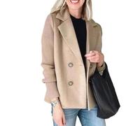 Barley Direct Women's Lapel Button Knitted Patchwork Sleeve Casual Coat,Trendy Double Breasted Pea Coats With Pockets,Winter Blazer Loose Jackets Tops(L)