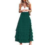 Barley Direct Womens Long Maxi Tulle Skirt A Line Ruffle Mesh High Waisted Tiered Layered Skirts Petticoat(DarkGreen,M)