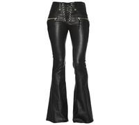 Barley Direct Women's Sexy Lace Up High Waist Bell Bottom Flared Pu Faux Leather Pants Gothic Punk Skinny Leggings(Small) Black