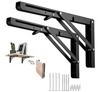Barley Ears 2pcs 8 inch Folding Heavy Duty Metal Support Wall Mounted Floating Shelf Brackets for DIY Book Shelf Bracket Table Chair, Space-Saving