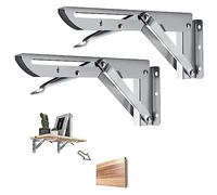 Barley Ears Folding Bracket 200 mm, 2 Pieces Stainless Steel Folding Shelf Bracket, Folding Bracket for Wall Shelf, Garage Shelf Support Frame Max Load 40 kg, Silver