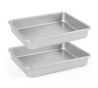 Barlket 9x11 Baking Pan, Rectangle Cake Pan, 2-Pieces Nonstick Sheet Cake Pans Heavy Duty, Toaster Oven Tray Deep Size for Lasagna, Brownie, Siliver