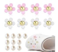 Barlone Pack of 18 Shoe Charms, Flower Shoe Pins for Crocs, PVC Flower Shoe Charms, Pearl Shoe Charms, Diamante Shoe Jewellery for Girls, Boys, Children