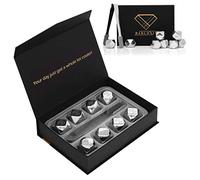 Barluxia Stainless Steel Ice Cube Gift Set of 8 Polygon Reusable Metal Ice Cubes, Ice Tongs & Storage Tray - Whiskey Rocks/Chilling Stones for Whiskey, Wine, Cocktails or any Drinks