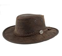 Barmah - Foldaway Aussie Bronco Leather Hat with UFP Protection 1060 (L(57-58cm), Dark Brown)