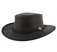 Barmah - Foldaway Aussie Bronco Leather Hat with UFP Protection 1060 (XXL(62cm), Black)