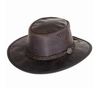 Barmah Foldaway Bronco Leather Outback Hat in Brown (M - 56cm)