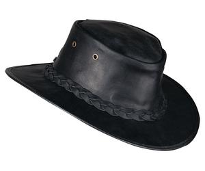 Barmah Hats eather Hat Foldaway Bronco cowhide leather unisex Black, L