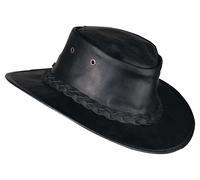 Barmah Hats Leather Hat Foldaway Bronco cowhide leather unisex Black, XL